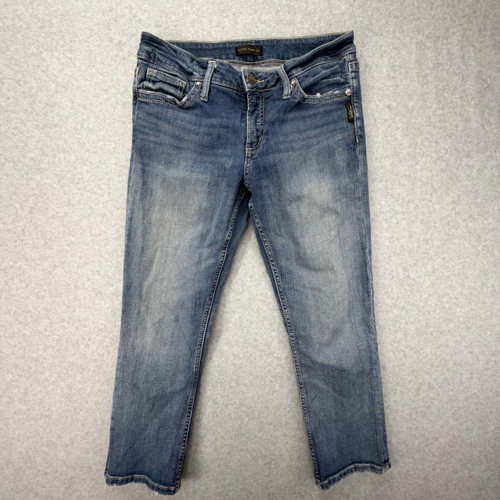 Silver Jeans Co Suki Capri Blue Denim Mid Rise Curvy Fit L43916SJL291 W29 L22.5